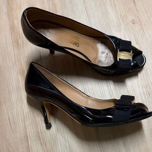 Salvatore Ferragamo Black Peep-Toe Heels